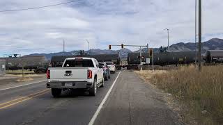 HornBlaring Train at the intersection Frontage Montana [upl. by Ibmab]