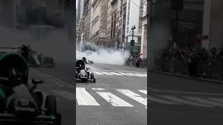 Lewis Hamilton 7 times champion on 5th ave Formula 1 fotoshoot in Manhattan doing donut [upl. by Yatnwahs730]