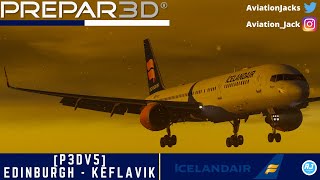 P3Dv5 Beautiful Snowy Arrival ☃️  Edinburgh  Keflavik  Icelandair Captain Sim 757 l ICE431 [upl. by Joost224]