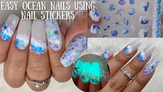 EASY OCEAN NAILS USING NAIL STICKERS TRIPLE D MARCH 2022 DIVA BOX Dip Powder Marble Nails [upl. by Kendrah]