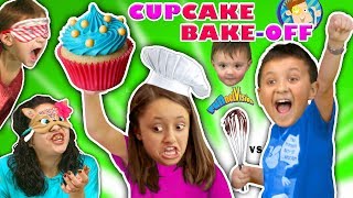 BROTHER vs SISTER CUPCAKE BAKE OFF Mystery Box CHALLENGE Chef Kids Cooking w FUNnel Vision Ju [upl. by Lorou]