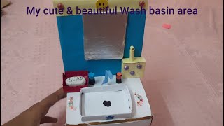 How To Make Mini paper wash basin Sink for Bathroom  Wash basin craft with match box [upl. by Wilone]