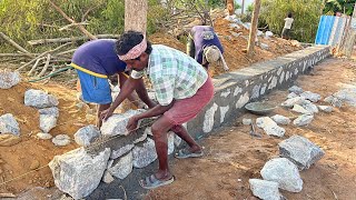 Durable Stone Masonry Wall On Compound ConstructionBasement Natural Stone Wall Build Accurately [upl. by Murage]