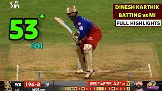 Dinesh Karthik batting today 5323  mi vs rcb ipl 2024 highlights  ipl 2024 highlights today [upl. by Lamag]