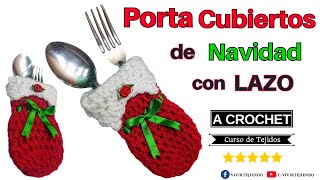 🔴 ⚪️ Porta Cubiertos de Navidad a Crochet ✅ Tejidos de Navidad a CROCHET [upl. by Eirolam776]