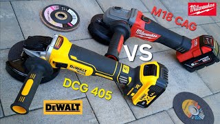 Porovnanie brushlles uhlové brúsky Milwaukee M18 CAG 125 vs Dewalt DCG 405 N [upl. by Broder437]