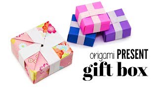 Origami Present Gift Box Tutorial  DIY  Paper Kawaii [upl. by Serdna301]