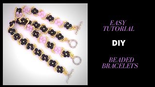 DIY Beaded bracelets 1amp2 Needles Method Beading tutorials [upl. by Anilag]