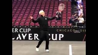 John McEnroe practice with Kyrgios 2018 [upl. by Eimak]