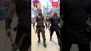 Ragnar Lothbrok and Rollo in street fashion with traditional warrior costume vikings fyp [upl. by Adnoyek]