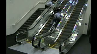 Woman in wheelchair tumbles down escalator at Portland airport [upl. by Ecniuq679]