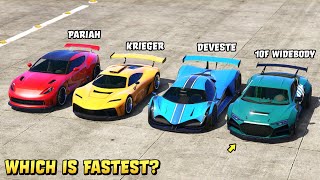 GTA 5  OBEY 10F WIDEBODY vs PARIAH vs DEVESTE EIGHT vs KRIEGER  Which is Fastest [upl. by Sabanrab]