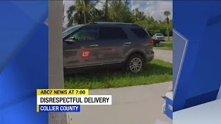 LaserShip delivery driver caught on camera damaging front yard and throwing package [upl. by Heilman235]