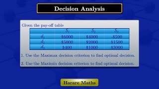 Decision Analysis  Maximax Maximin [upl. by Tedie]