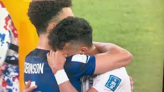 The heartwarming moment Antonee Robinson embraces Ramin Rezaeian after USA defeats Iran in World Cup [upl. by Eislehc]