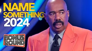 Family Feud 2024 NAME SOMETHINGWith Steve Harvey [upl. by Anahsor]