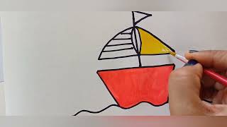 Easy Houseboat drawing for kids n toddlersAaggupagguTVOfficial [upl. by Norym]