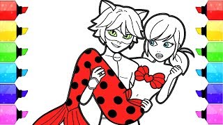 Miraculous Ladybug Coloring Pages Mermaid  How to Draw and Color Ladybug Sereia Mermaid Cat Noir [upl. by Carnay]