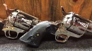 Engraved Colt Single Action Army 45 Nickel Revolvers  GORGEOUS [upl. by Nihahs238]