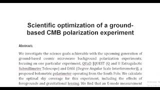 Scientific optimization of a ground based CMB polarization experiment [upl. by Ruenhcs]