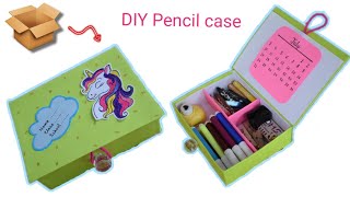 How to make Pencil Case with Sweet Box  Pencil Box making craft idea  मिठाई के डब्बे से क्या बनाये [upl. by Ahsinat]