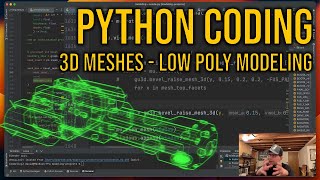 Live Python coding 3D mesh processing Low poly spacecraft design [upl. by Anaira]