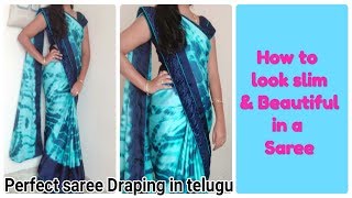 How to drape a saree to look slim And Beautiful Tutorial in Telugu Monica pavan kumar [upl. by Lon]