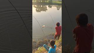 Amazing Two boys catching big fish by traditional hook hooktrapfishing fish catchingcatfish [upl. by Llewkcor]