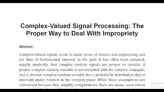 Complex Valued Signal Processing The Proper Way to Deal With Impropriety [upl. by Imerej706]