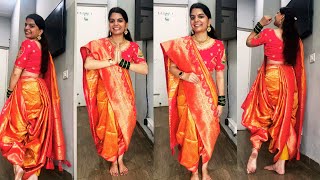 How To Wear Nauvari Saree ✨ Dhoti Style Saree Draping 🥻saree nauvarisaree tutorial dhotistyle [upl. by Enelie549]