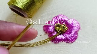 silk thread embroidery flower tutoriallong and short Stitch flower embroidery [upl. by Codding]