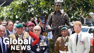 Prince Harry unveils a statue commemorating BritishFijian Sergeant Talaiasi Labalaba [upl. by Kendrick344]