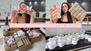 COMPRAS PARA O ANIVERSÁRIO DE 1 ANO DA HELENA  REVELEI O TEMA 🥹🩷 [upl. by Aeki]