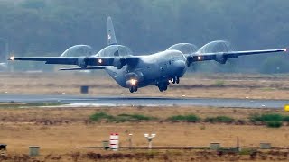 4K Wet Runway Takeoff USAF C130J Super Hercules at Eindhoven [upl. by Onifur403]