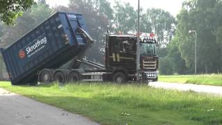 Scania truck with hook lift container fetches wood waste in 2013 [upl. by Notrem]