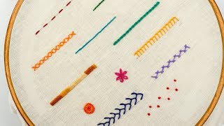 TOP 12 STITCHES IN HAND EMBROIDERY  Tutorial for Beginners [upl. by Nwaf]