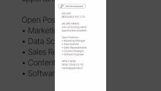 GALAXY RESOURCE PVT LTD HIRING  Marketing Manager  Data Scientist  Sales Representative etc [upl. by Akiwak]