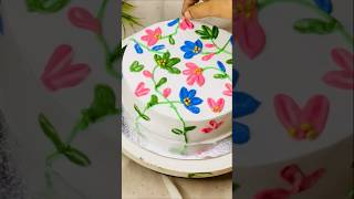 Flowers painting on the cake😍shorts cake trending baking viralshorts [upl. by Yelsek499]