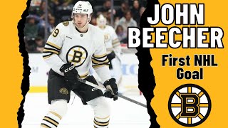 John Beecher 19 Boston Bruins first NHL goal Nov 6 2023 [upl. by Htyderem]