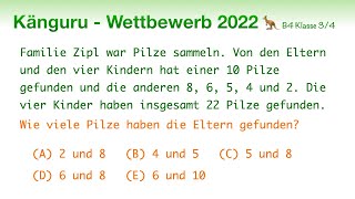 B4 🦘 Känguru 2022 🦘 Klasse 3 und 4  Wie viele Pilze    Zahlenrätsel  Kannst du es lösen [upl. by Afesoj]