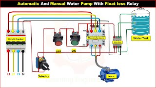 Automatic And Manual Water Pump with Float less Relay learningengineeringbangla electrical [upl. by Edi]