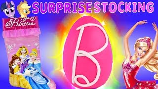 SURPRISE Toy Stocking Disney Princess Giant Barbie Play Doh Egg Frozen MLP Christmas [upl. by Gorlicki]