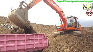 Excavator Doosan DX225LCA Loading Pink Toyota Dyna Dump Truck [upl. by Novahs]