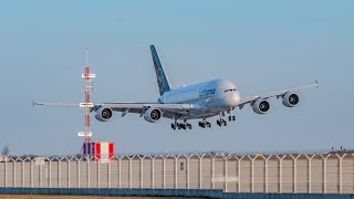 Přistání největšího letadla světa za silného větru v Praze Lufthansa Airbus A380800 [upl. by Nnaharas402]