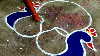 Peacock Pongal pot rangoli🌹Sankranthi muggulu latest🌹bhogi kundala muggulu🌹Super Pongal colour kolam [upl. by Kessler]