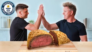 Making The Worlds Largest BEEF WELLINGTON w Gordon Ramsay  Guinness World Records [upl. by Aneerehs]