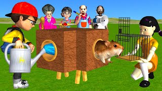 Scary Teacher 3D vs Squid Game Trying Catch Rodent Mouse in Wooden Pipe to Cage 5 Times Challenge [upl. by Corella]