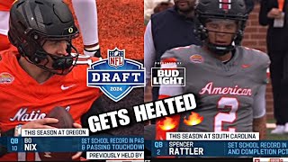 EVERY THROW Spencer Rattler vs Bo Nix SICK THROWS 2024 Senior Bowl National vs American Highlights [upl. by Eecyac911]