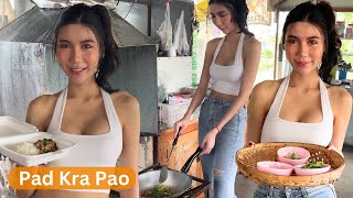 Stunning Lady makes Pad Kra Pao and More  Thailand Street Food [upl. by Estele245]