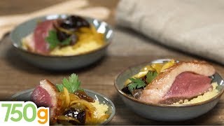 Recette de Magret de canard aux pruneaux amp semoule  750g [upl. by Ahders]